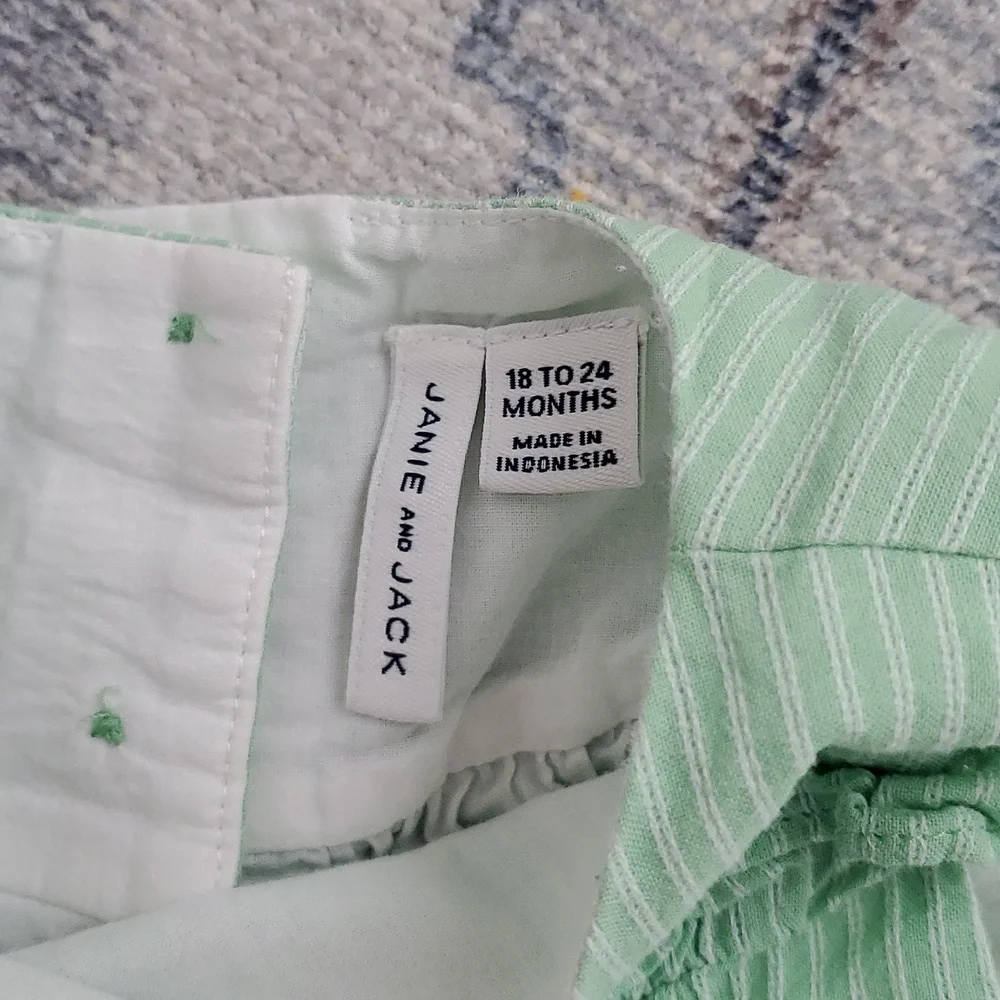 Janie and Jack Baby Girls Green White Pinstriped Lined 2-piece Outfit Sz18-24m